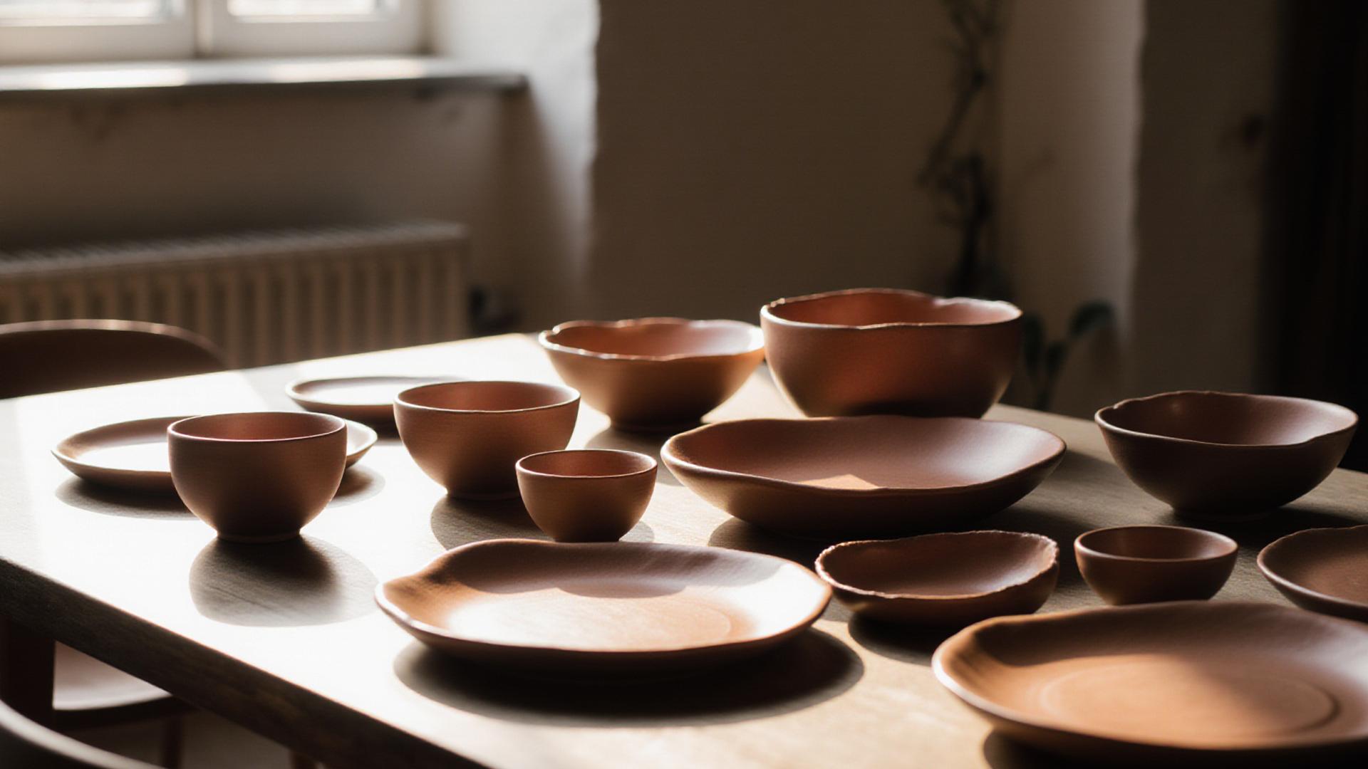 Handgemaakte keramiek op een luxe gedekte tafel