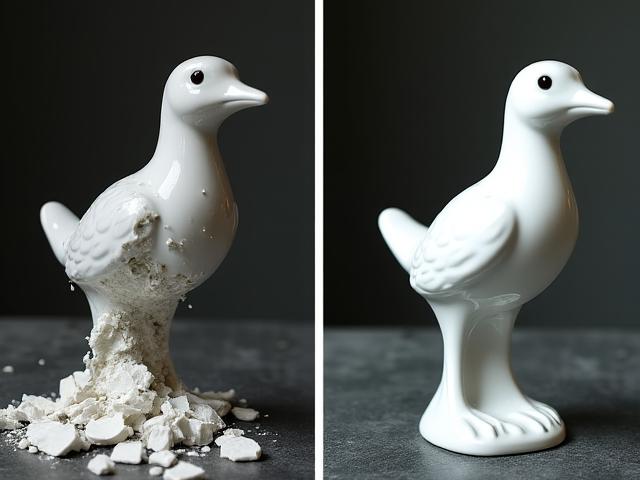 Antiek beeldje voor en na professionele restauratie