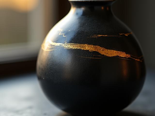 Vaas hersteld met gouden Kintsugi lijn