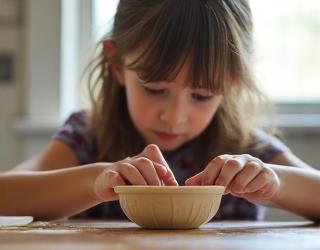 Kind geconcentreerd bezig met klei