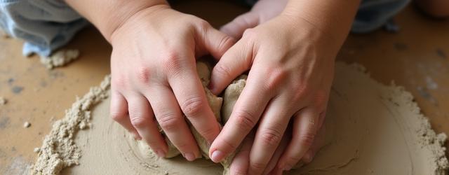 Ouder en kind werken samen aan een klei sculptuur