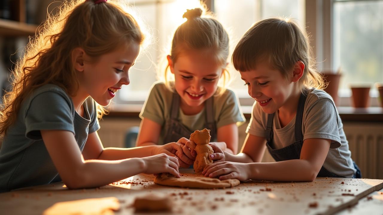 Ouders en kinderen die samen plezier beleven met klei in Tilburg